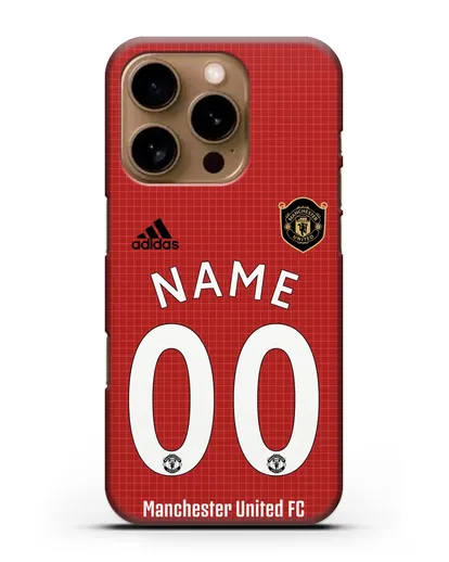 Именной чехол Манчестер Юнайтед с фамилией и номером (сезон 2019-2020) красная форма силиконовый для iPhone 16 Pro