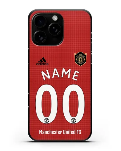 Именной чехол Манчестер Юнайтед с фамилией и номером (сезон 2019-2020) красная форма силиконовый для iPhone 16 Pro Max