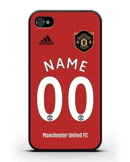 Именной чехол Манчестер Юнайтед с фамилией и номером (сезон 2019-2020) красная форма силиконовый для iPhone 4/4s