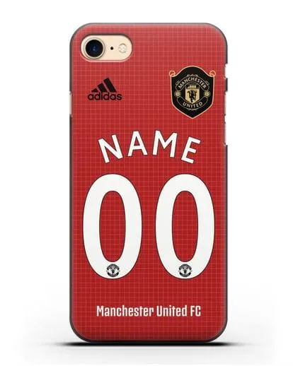 Именной чехол Манчестер Юнайтед с фамилией и номером (сезон 2019-2020) красная форма силиконовый для iPhone 8