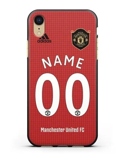 Именной чехол Манчестер Юнайтед с фамилией и номером (сезон 2019-2020) красная форма силиконовый для iPhone XR