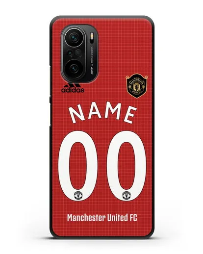 Именной чехол Манчестер Юнайтед с фамилией и номером (сезон 2019-2020) красная форма силиконовый для Xiaomi Poco F3 Pro