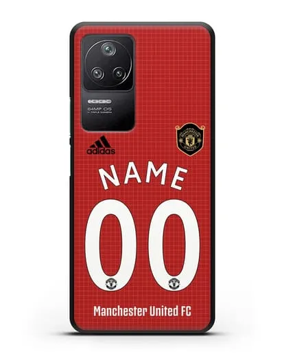 Именной чехол Манчестер Юнайтед с фамилией и номером (сезон 2019-2020) красная форма силиконовый для Xiaomi Poco F4