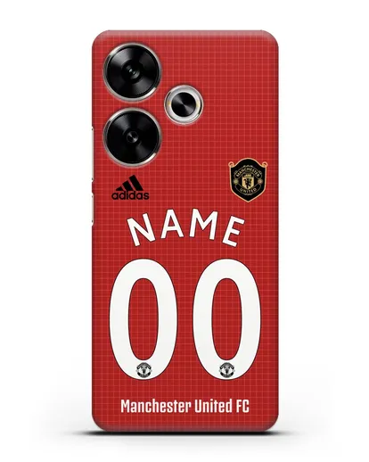 Именной чехол Манчестер Юнайтед с фамилией и номером (сезон 2019-2020) красная форма силиконовый для Xiaomi Poco F6