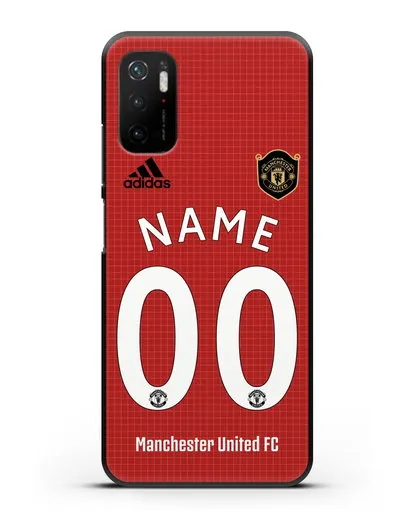 Именной чехол Манчестер Юнайтед с фамилией и номером (сезон 2019-2020) красная форма силиконовый для Xiaomi Poco M3 Pro