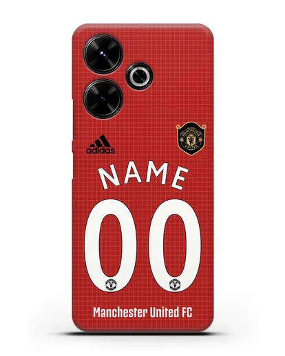 Именной чехол Манчестер Юнайтед с фамилией и номером (сезон 2019-2020) красная форма силиконовый для Xiaomi Poco M6