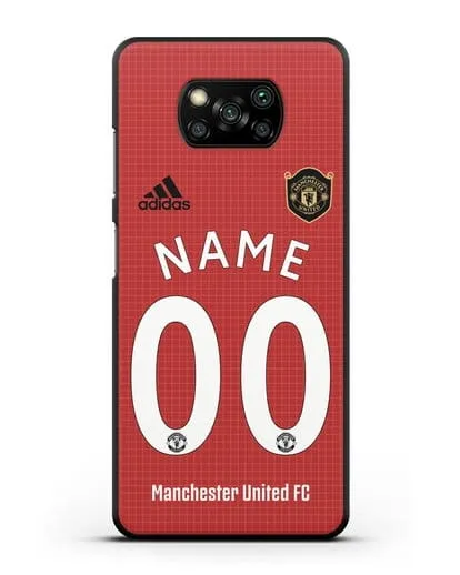Именной чехол Манчестер Юнайтед с фамилией и номером (сезон 2019-2020) красная форма силиконовый для Xiaomi Poco X3