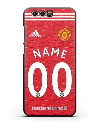 Именной чехол ФК Манчестер Юнайтед с фамилией и номером (сезон 2020-2021) домашняя форма силиконовый для Honor 9