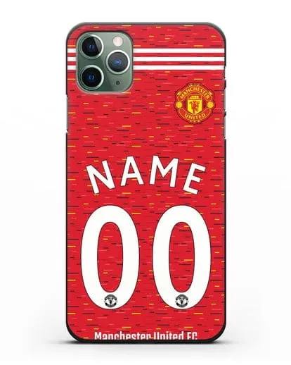 Именной чехол ФК Манчестер Юнайтед с фамилией и номером (сезон 2020-2021) домашняя форма силиконовый для iPhone 11 Pro Max