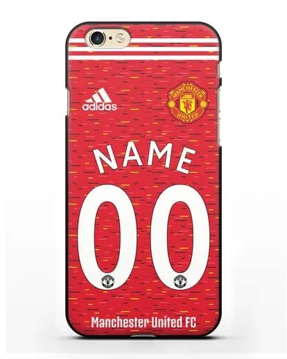 Именной чехол ФК Манчестер Юнайтед с фамилией и номером (сезон 2020-2021) домашняя форма силиконовый для iPhone 6