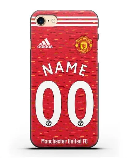 Именной чехол ФК Манчестер Юнайтед с фамилией и номером (сезон 2020-2021) домашняя форма силиконовый для iPhone 7