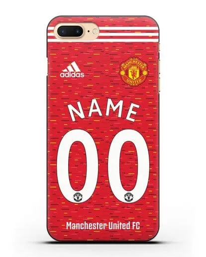 Именной чехол ФК Манчестер Юнайтед с фамилией и номером (сезон 2020-2021) домашняя форма силиконовый для iPhone 7 Plus