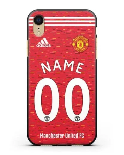 Именной чехол ФК Манчестер Юнайтед с фамилией и номером (сезон 2020-2021) домашняя форма силиконовый для iPhone XR