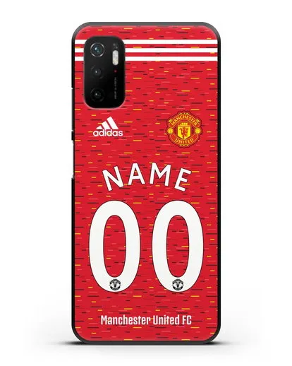 Именной чехол ФК Манчестер Юнайтед с фамилией и номером (сезон 2020-2021) домашняя форма силиконовый для Xiaomi Poco M3 Pro