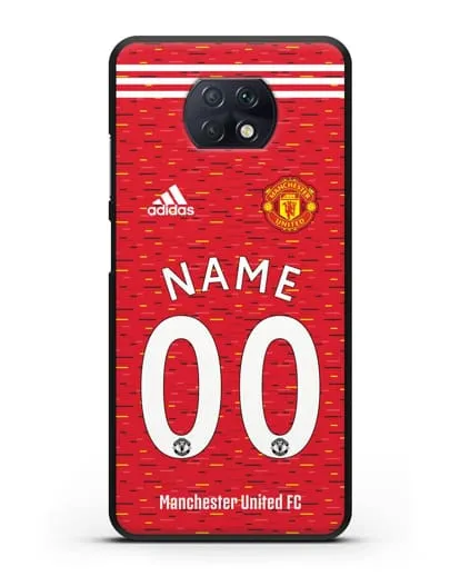 Именной чехол ФК Манчестер Юнайтед с фамилией и номером (сезон 2020-2021) домашняя форма силиконовый для Xiaomi Redmi Note 9T