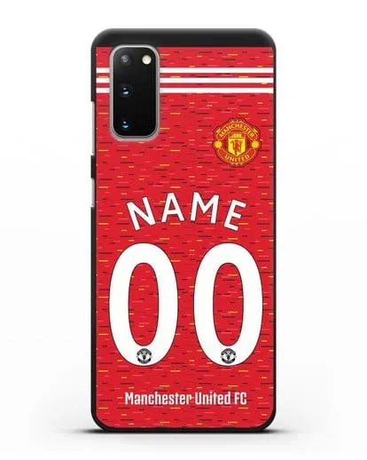 Именной чехол ФК Манчестер Юнайтед с фамилией и номером (сезон 2020-2021) домашняя форма силиконовый для Samsung Galaxy S20 [SM-G980F]