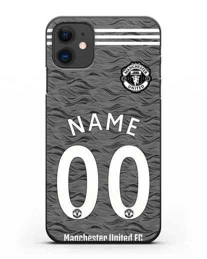 Именной чехол ФК Манчестер Юнайтед с фамилией и номером (сезон 2020-2021) гостевая форма силиконовый для iPhone 11