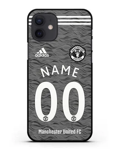Именной чехол ФК Манчестер Юнайтед с фамилией и номером (сезон 2020-2021) гостевая форма силиконовый для iPhone 12