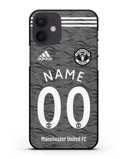 Именной чехол ФК Манчестер Юнайтед с фамилией и номером (сезон 2020-2021) гостевая форма силиконовый для iPhone 12 mini