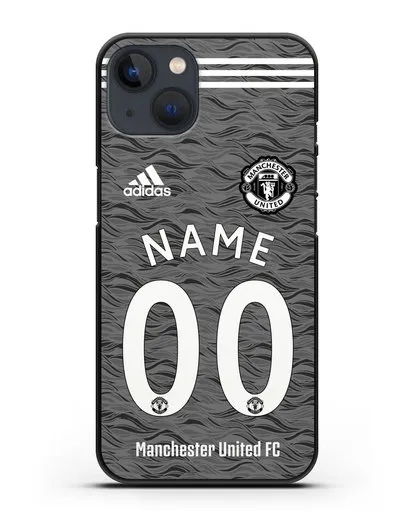 Именной чехол ФК Манчестер Юнайтед с фамилией и номером (сезон 2020-2021) гостевая форма силиконовый для iPhone 13 Mini