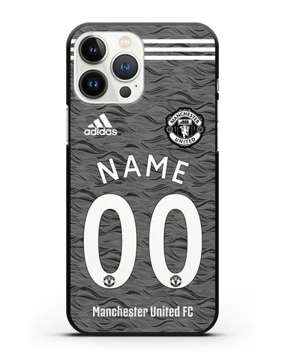 Именной чехол ФК Манчестер Юнайтед с фамилией и номером (сезон 2020-2021) гостевая форма силиконовый для iPhone 13 Pro Max