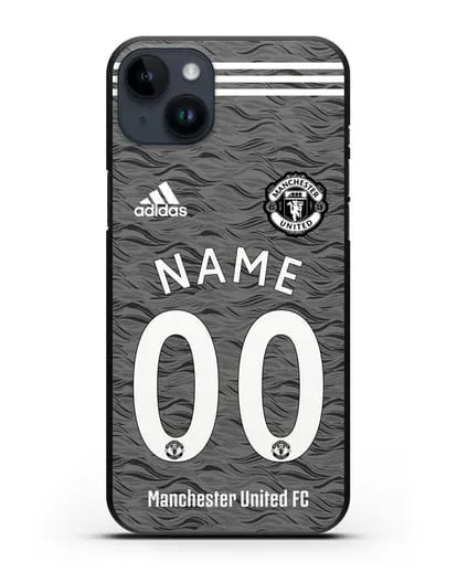 Именной чехол ФК Манчестер Юнайтед с фамилией и номером (сезон 2020-2021) гостевая форма силиконовый для iPhone 14 Plus