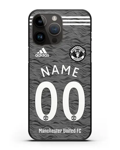 Именной чехол ФК Манчестер Юнайтед с фамилией и номером (сезон 2020-2021) гостевая форма силиконовый для iPhone 14 Pro Max