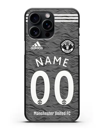 Именной чехол ФК Манчестер Юнайтед с фамилией и номером (сезон 2020-2021) гостевая форма силиконовый для iPhone 15 Pro Max