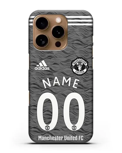 Именной чехол ФК Манчестер Юнайтед с фамилией и номером (сезон 2020-2021) гостевая форма силиконовый для iPhone 16 Pro