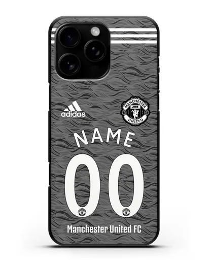 Именной чехол ФК Манчестер Юнайтед с фамилией и номером (сезон 2020-2021) гостевая форма силиконовый для iPhone 16 Pro Max