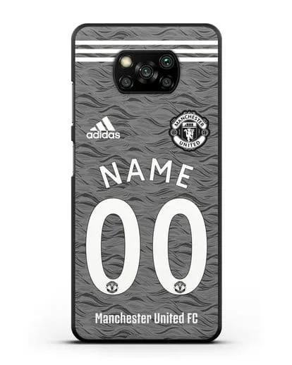 Именной чехол ФК Манчестер Юнайтед с фамилией и номером (сезон 2020-2021) гостевая форма силиконовый для Xiaomi Poco X3