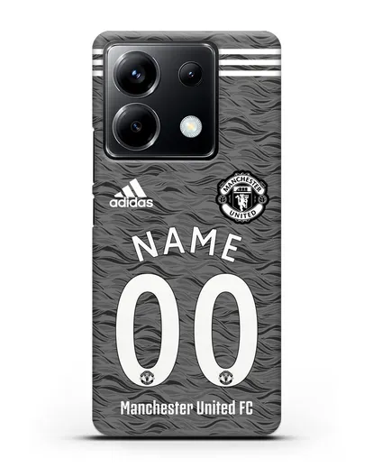Именной чехол ФК Манчестер Юнайтед с фамилией и номером (сезон 2020-2021) гостевая форма силиконовый для Xiaomi Poco X6