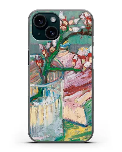 Чехол Ветка цветущего миндаля в стакане и книга (Ван Гог Винсент) силиконовый для iPhone 15