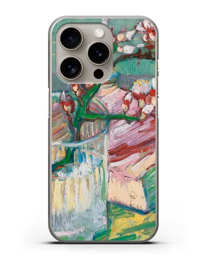 Чехол Ветка цветущего миндаля в стакане и книга (Ван Гог Винсент) силиконовый для iPhone 15 Pro