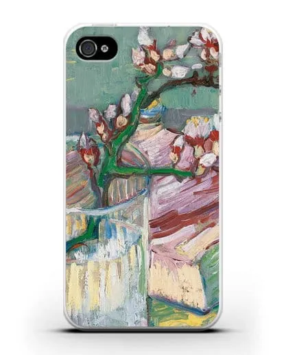 Чехол Ветка цветущего миндаля в стакане и книга (Ван Гог Винсент) силиконовый для iPhone 4/4s