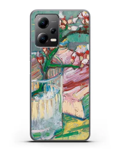 Чехол Ветка цветущего миндаля в стакане и книга (Ван Гог Винсент) силиконовый для Xiaomi Poco X5