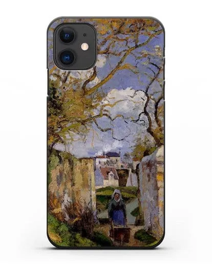 Чехол Крестьянка, толкающая тачку, Дом Рондест, Понтуаз (Писсарро Камиль) силиконовый для iPhone 11