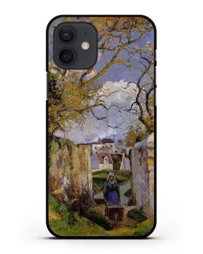 Чехол Крестьянка, толкающая тачку, Дом Рондест, Понтуаз (Писсарро Камиль) силиконовый для iPhone 12