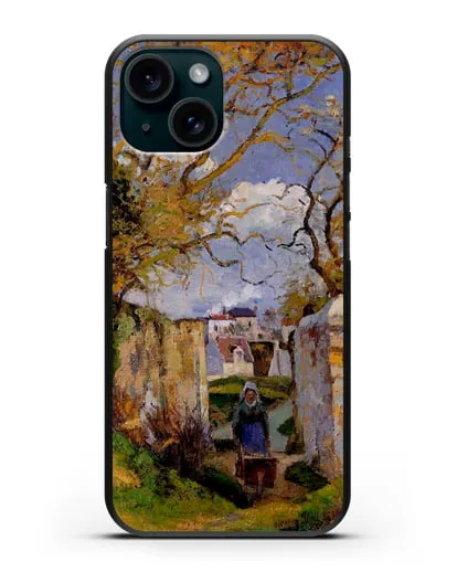 Чехол Крестьянка, толкающая тачку, Дом Рондест, Понтуаз (Писсарро Камиль) силиконовый для iPhone 15