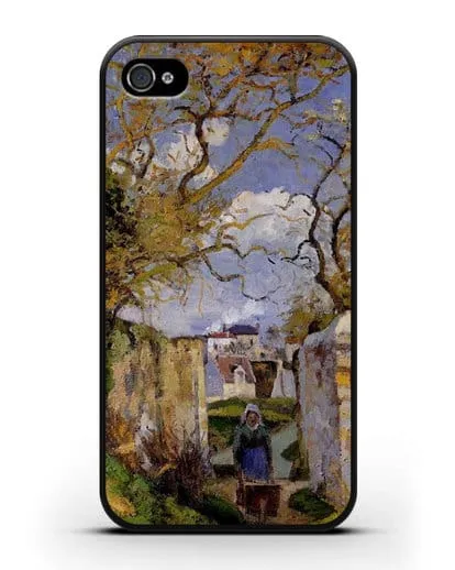 Чехол Крестьянка, толкающая тачку, Дом Рондест, Понтуаз (Писсарро Камиль) силиконовый для iPhone 4/4s