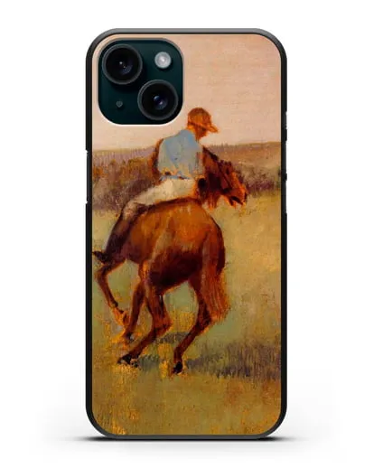 Чехол Жокей в синем на гнедом коне (Дега Эдгар) силиконовый для iPhone 15