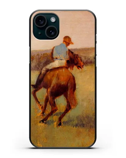 Чехол Жокей в синем на гнедом коне (Дега Эдгар) силиконовый для iPhone 15 Plus