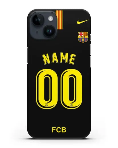 Именной чехол Барселона с фамилией и номером (сезон 2018-2019) черная форма силиконовый для iPhone 14