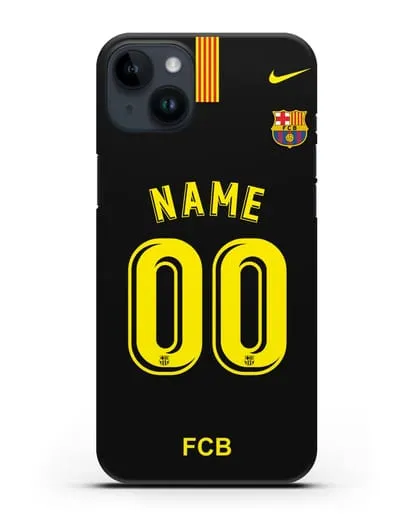 Именной чехол Барселона с фамилией и номером (сезон 2018-2019) черная форма силиконовый для iPhone 14 Plus