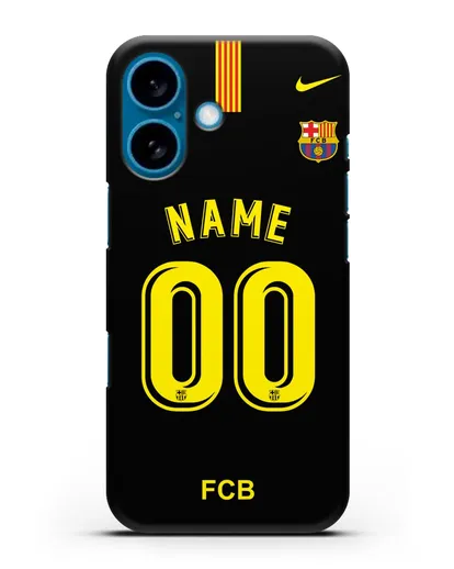 Именной чехол Барселона с фамилией и номером (сезон 2018-2019) черная форма силиконовый для iPhone 16
