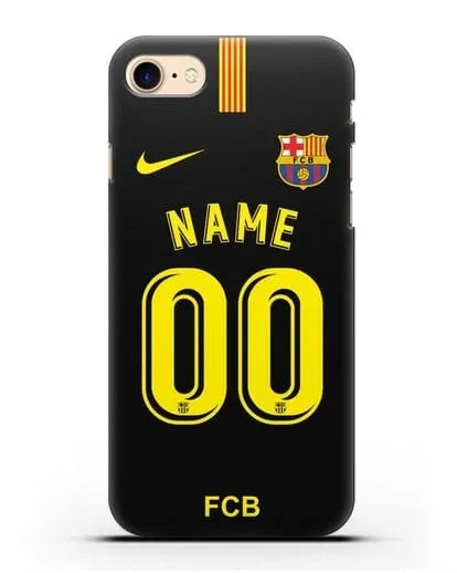 Именной чехол Барселона с фамилией и номером (сезон 2018-2019) черная форма силиконовый для iPhone 7
