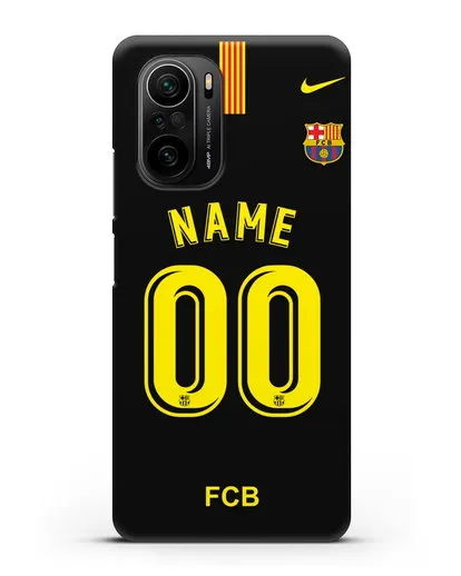 Именной чехол Барселона с фамилией и номером (сезон 2018-2019) черная форма силиконовый для Xiaomi Poco F3
