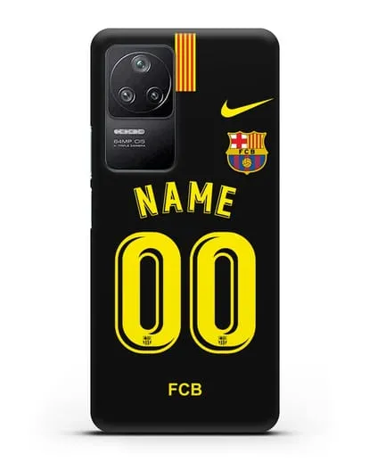 Именной чехол Барселона с фамилией и номером (сезон 2018-2019) черная форма силиконовый для Xiaomi Poco F4