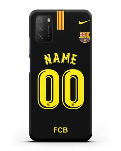 Именной чехол Барселона с фамилией и номером (сезон 2018-2019) черная форма силиконовый для Xiaomi Poco M3