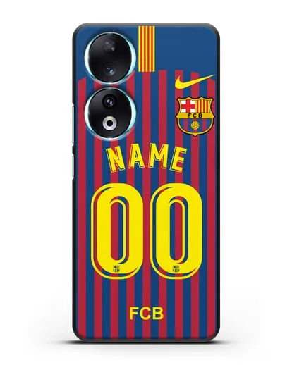 Именной чехол Барселона с фамилией и номером (сезон 2018-2019) сине-красная форма силиконовый для Honor 90